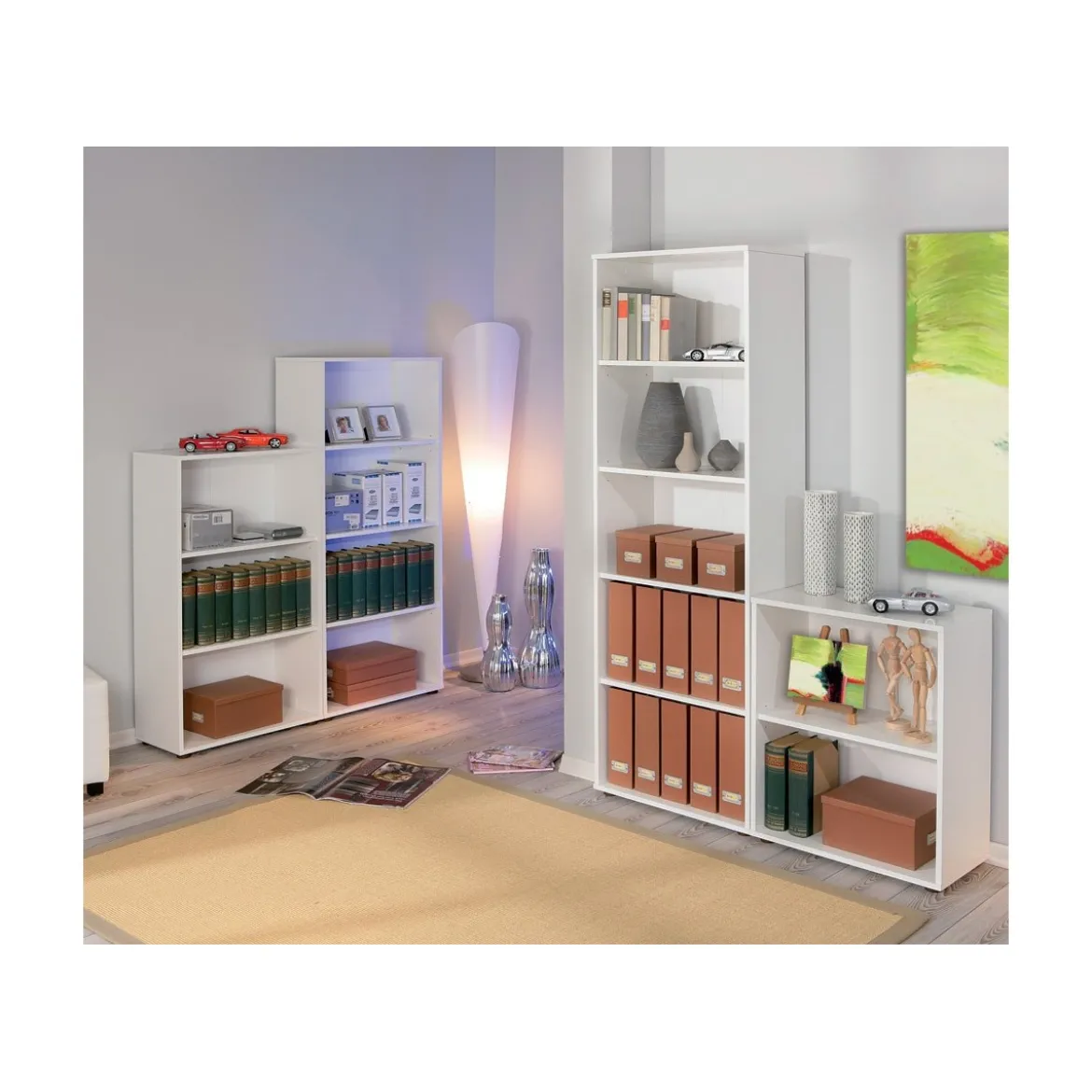 Libreria in Legno 60 Bianca Alta 180 Stretta Scaffali Ripiani Ufficio Moderna