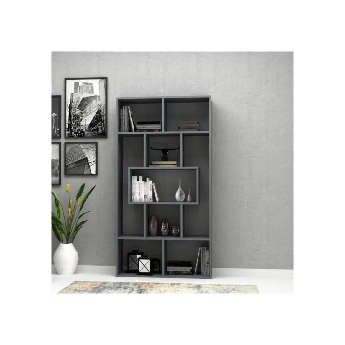 Libreria in Legno Cemento 5 Ripiani a Giorno Mobile per Ufficio Camera Bambini