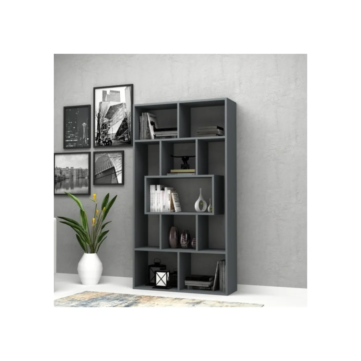 Libreria in Legno Cemento 5 Ripiani a Giorno Mobile per Ufficio Camera Bambini