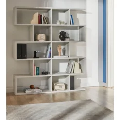 Libreria Modulare Bianco Cemento Giorno Moderna Mensole Scaffale Ufficio
