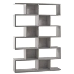 Libreria Modulare Geometrica Cemento Legno Moderna Scaffale a Giorno