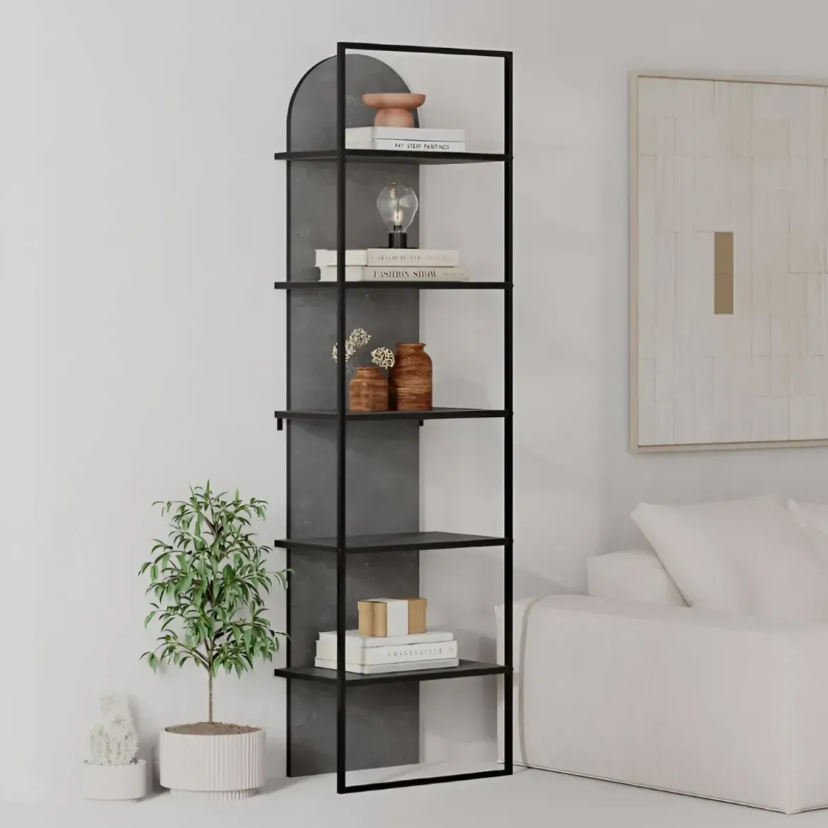 Libreria 5 Ripiani Moderna da Ingresso Soggiorno Grigio Struttura Metallo