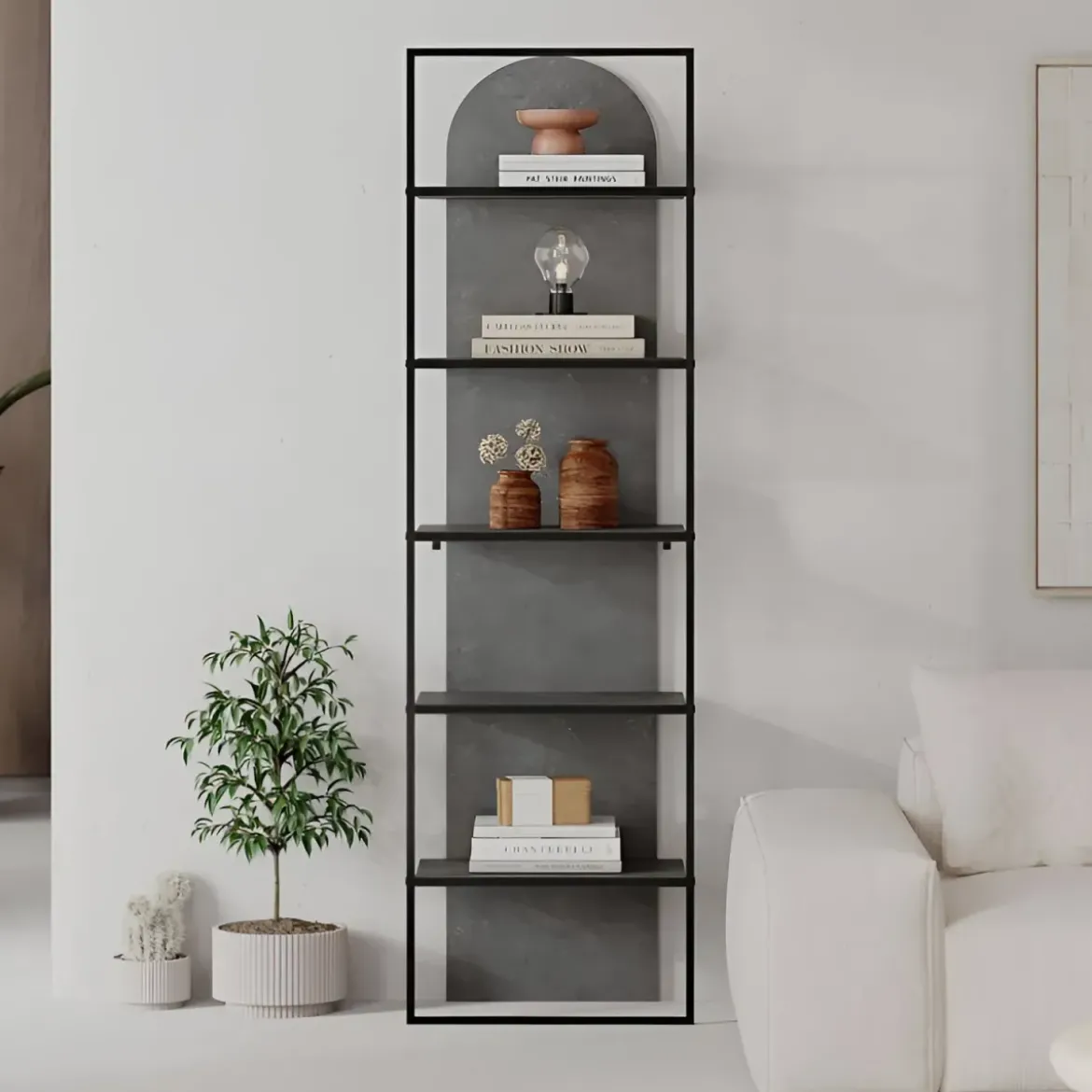 Libreria 5 Ripiani Moderna da Ingresso Soggiorno Grigio Struttura Metallo
