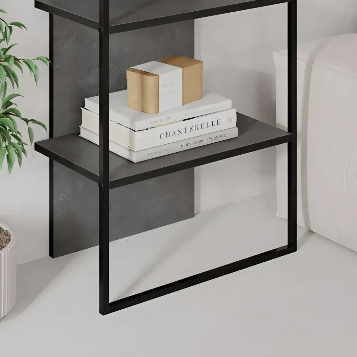 Libreria 5 Ripiani Moderna da Ingresso Soggiorno Grigio Struttura Metallo