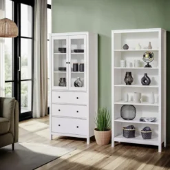 Libreria Soggiorno Camera Mobile 82 cm in Legno MDF Bianco 6 Ripiani