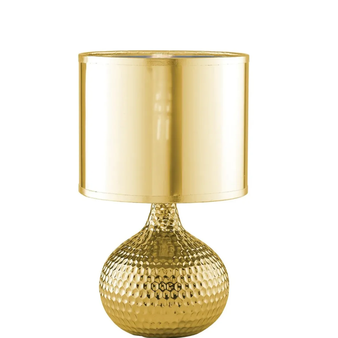 Luce da Tavolo in Ceramica Martellata Lampada con Paralume in Tessuto