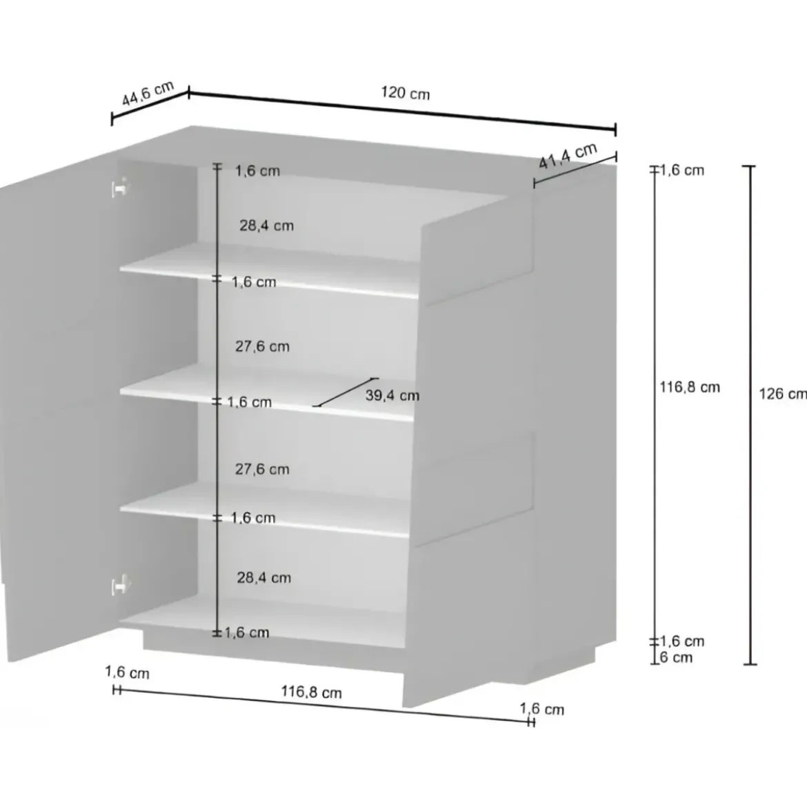 Madia Alta Antracite Opaco Credenza 4 Ante 3 Ripiani Legno Salvaspazio