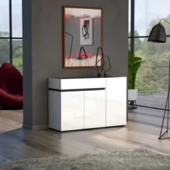 Madia Bianca 120x42x80 cm con 3 Ante e Cassetto Soft-Close
