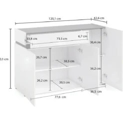 Madia Bianca 120x42x80 cm con 3 Ante e Cassetto Soft-Close