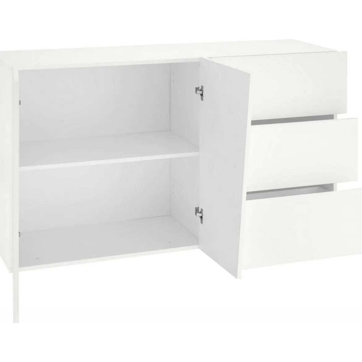 Madia 140 cm Credenza Laccato Bianco Mobile con 3 Cassetti e 2 Ante