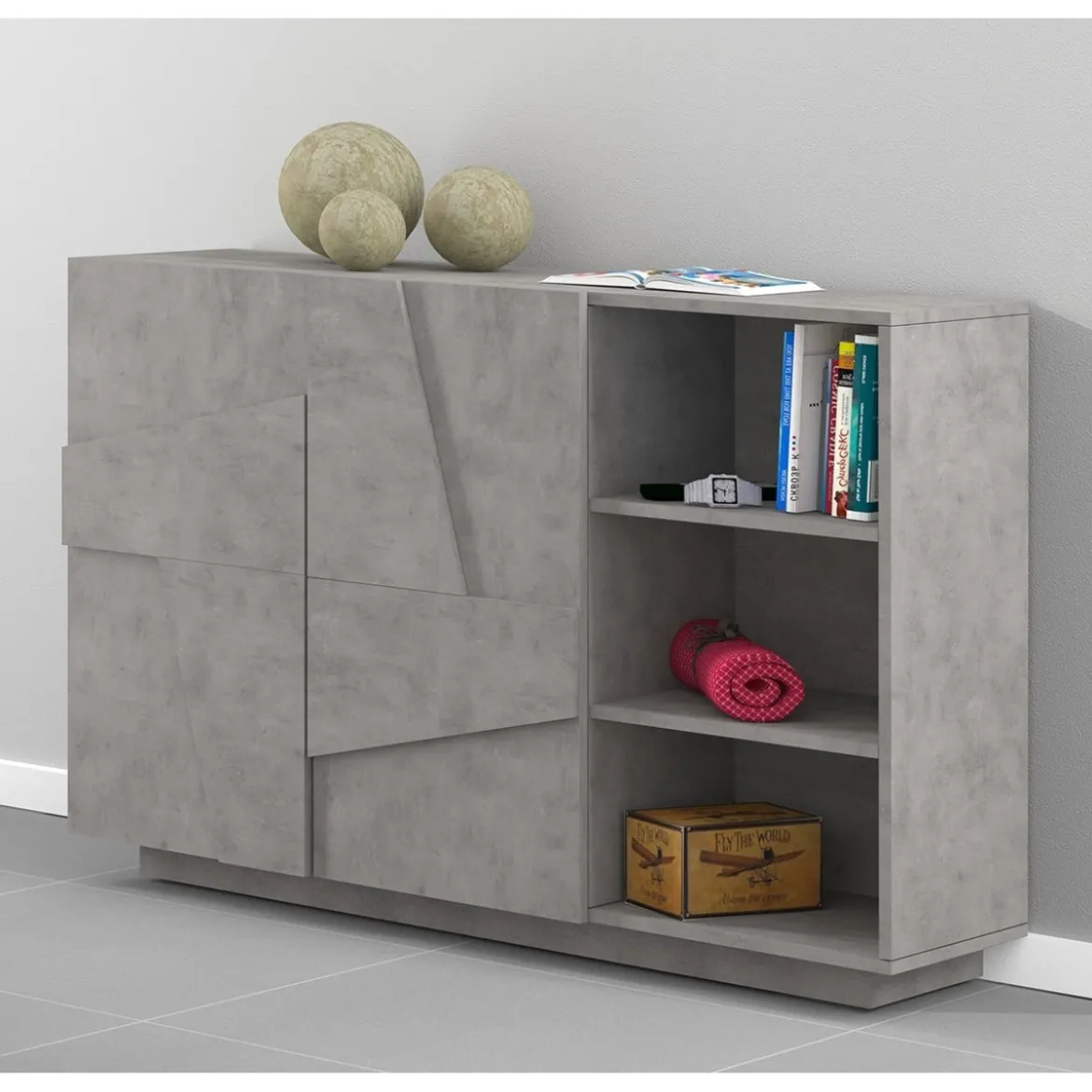Madia da Ingresso 120 cm Credenza Grigio Cemento con Ante e Ripiani