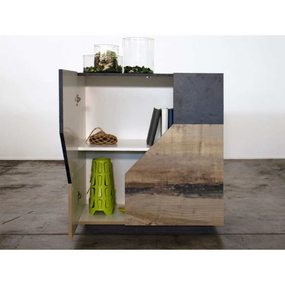 Madia in Legno Grigio e Acero Mobile 100 cm con 2 Ante da Ingresso