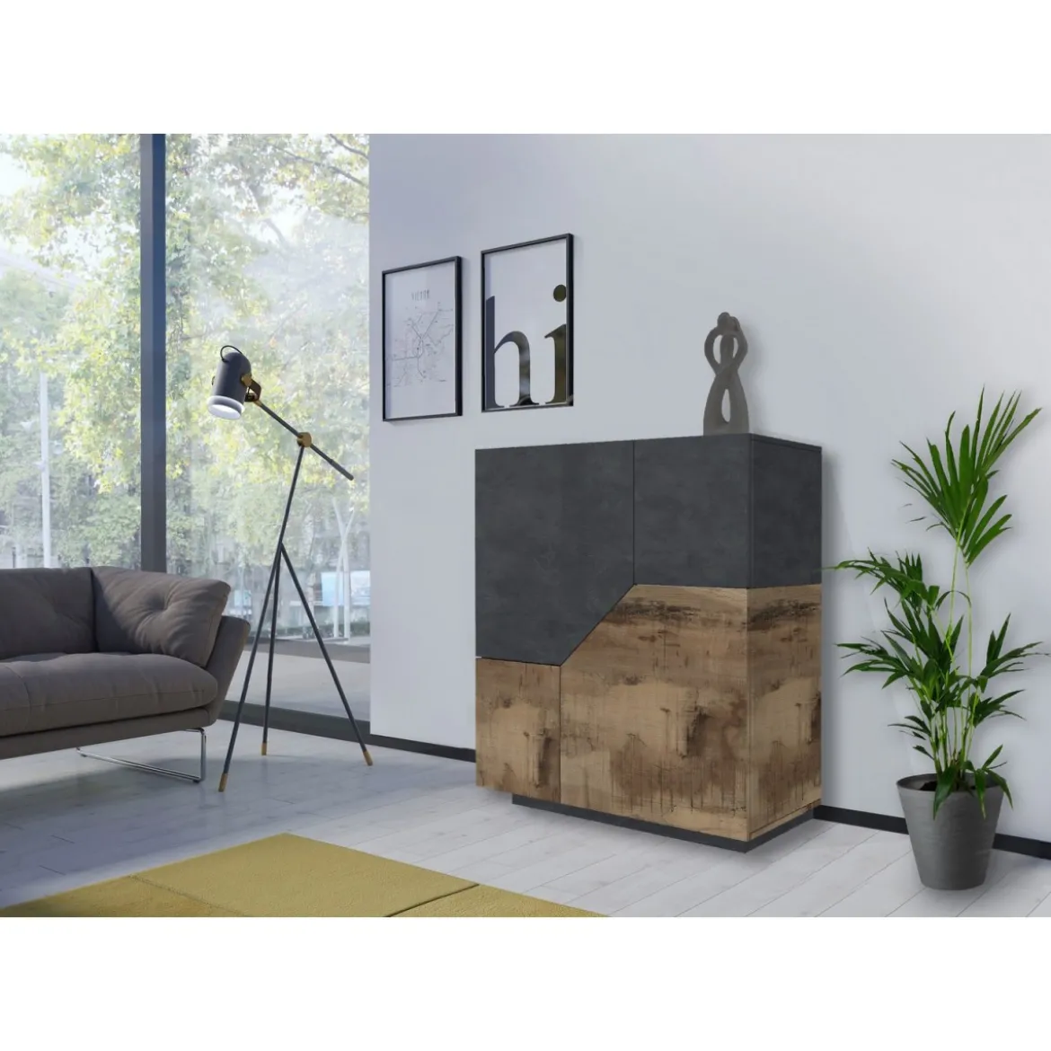 Madia in Legno Grigio e Acero Mobile 100 cm con 2 Ante da Ingresso