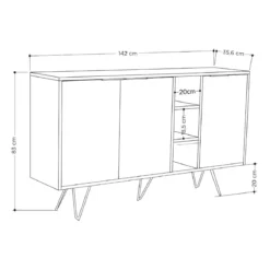 Madia Moderna 3 Ante da Soggiorno Credenza con Vani Cashmere