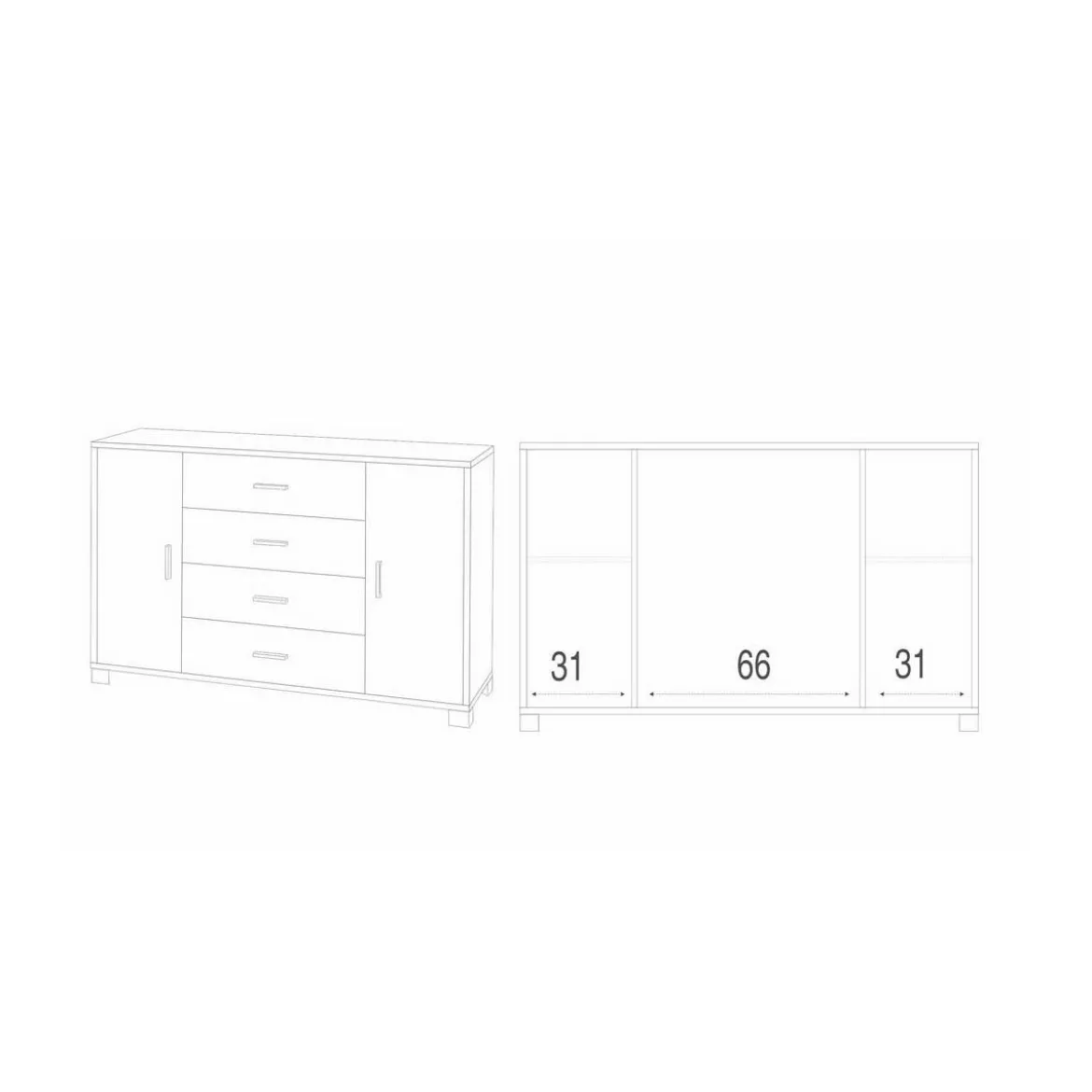 Madia Noce Bianco Mobile Credenza 2 Ante 4 Cassetti Contenitore Salotto