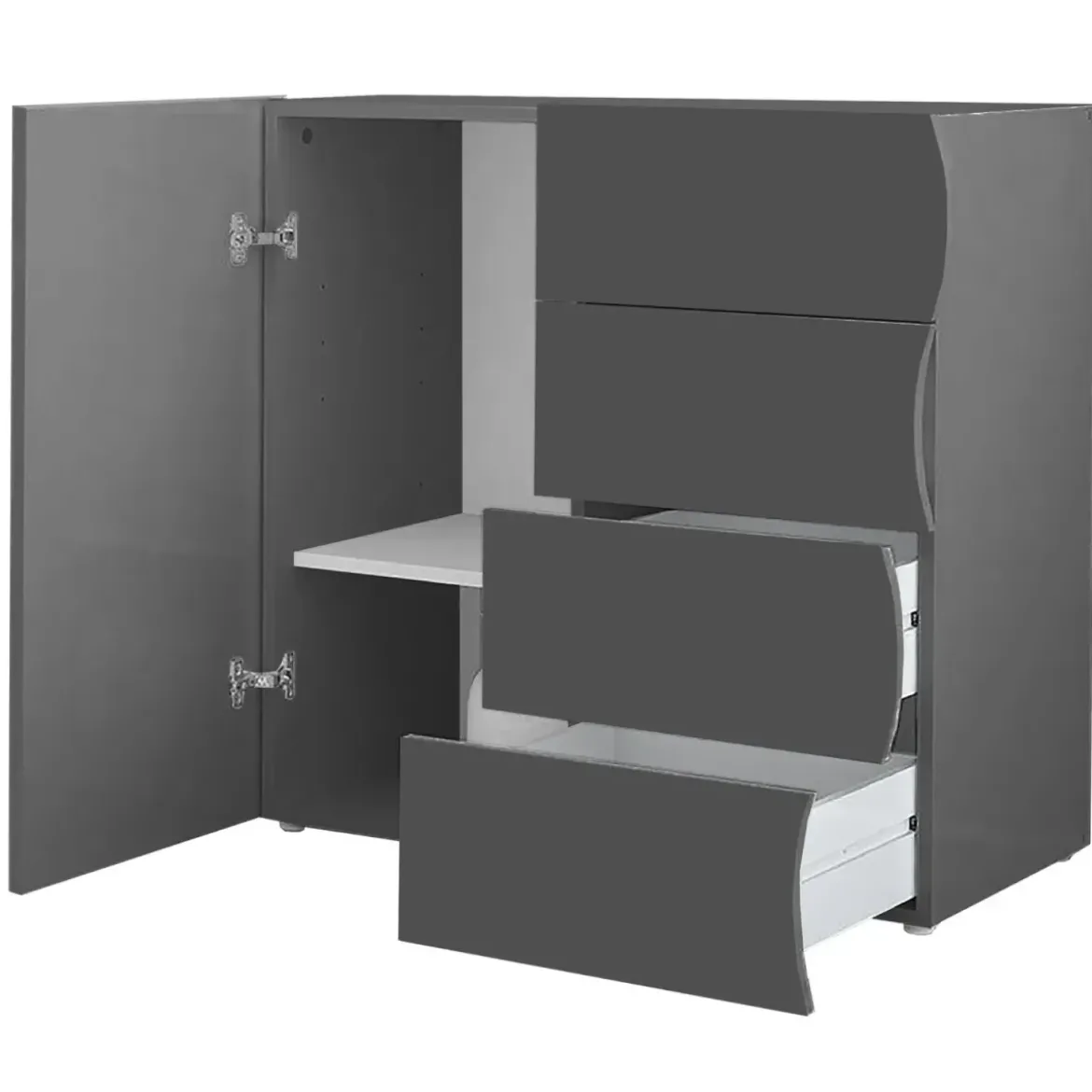 Madia Salvaspazio con 1 Anta 4 Cassetti Credenza Legno Antracite