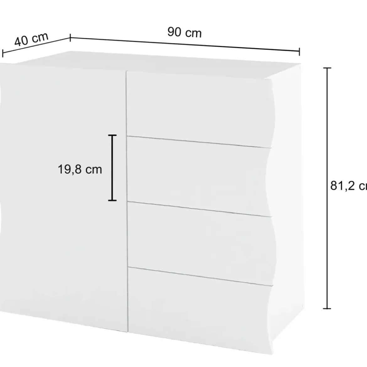 Madia Salvaspazio con 1 Anta 4 Cassetti Credenza Legno Antracite