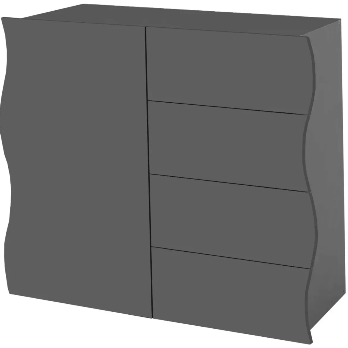 Madia Salvaspazio con 1 Anta 4 Cassetti Credenza Legno Antracite