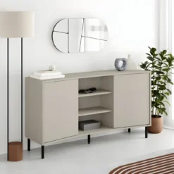 Madia Soggiorno Frontale Curvo 2 Ante 3 Ripiani Beige Salvaspazio