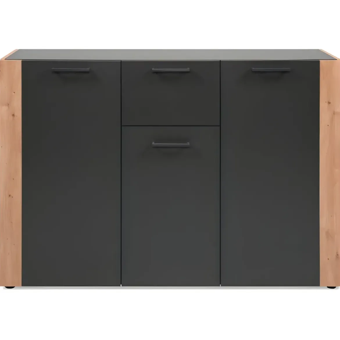 Madia Soggiorno Moderna 3 Ante 1 Cassetto Credenza Rovere Antracite