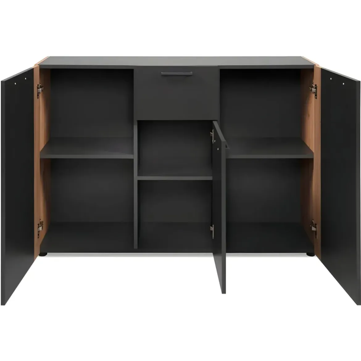 Madia Soggiorno Moderna 3 Ante 1 Cassetto Credenza Rovere Antracite