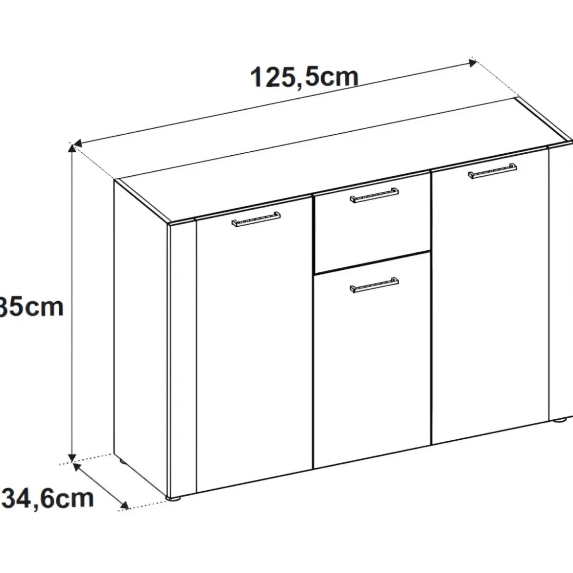 Madia Soggiorno Moderna 3 Ante 1 Cassetto Credenza Rovere Antracite