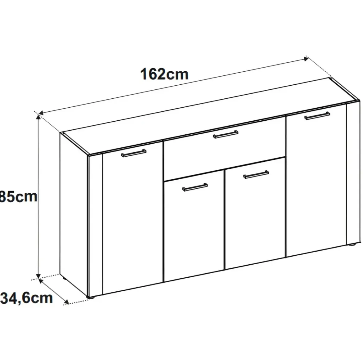 Madia Soggiorno Moderna 4 Ante 1 Cassetto Credenza Rovere Antracite