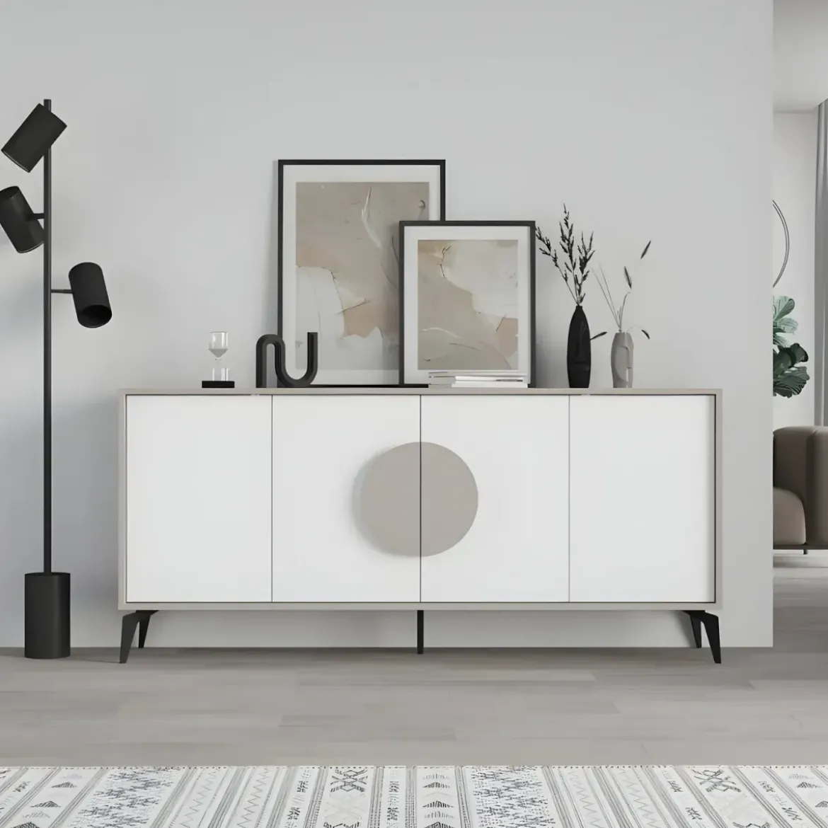 Madia Soggiorno Moderna 180 cm 4 Ante Bianco Tortora Moderno Piedini