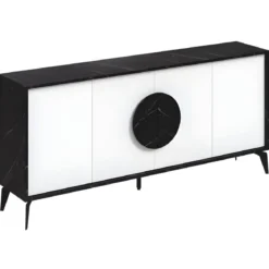 Madia Soggiorno Moderna 180 cm 4 Ante Bianco Nero Effetto Marmo Moderno
