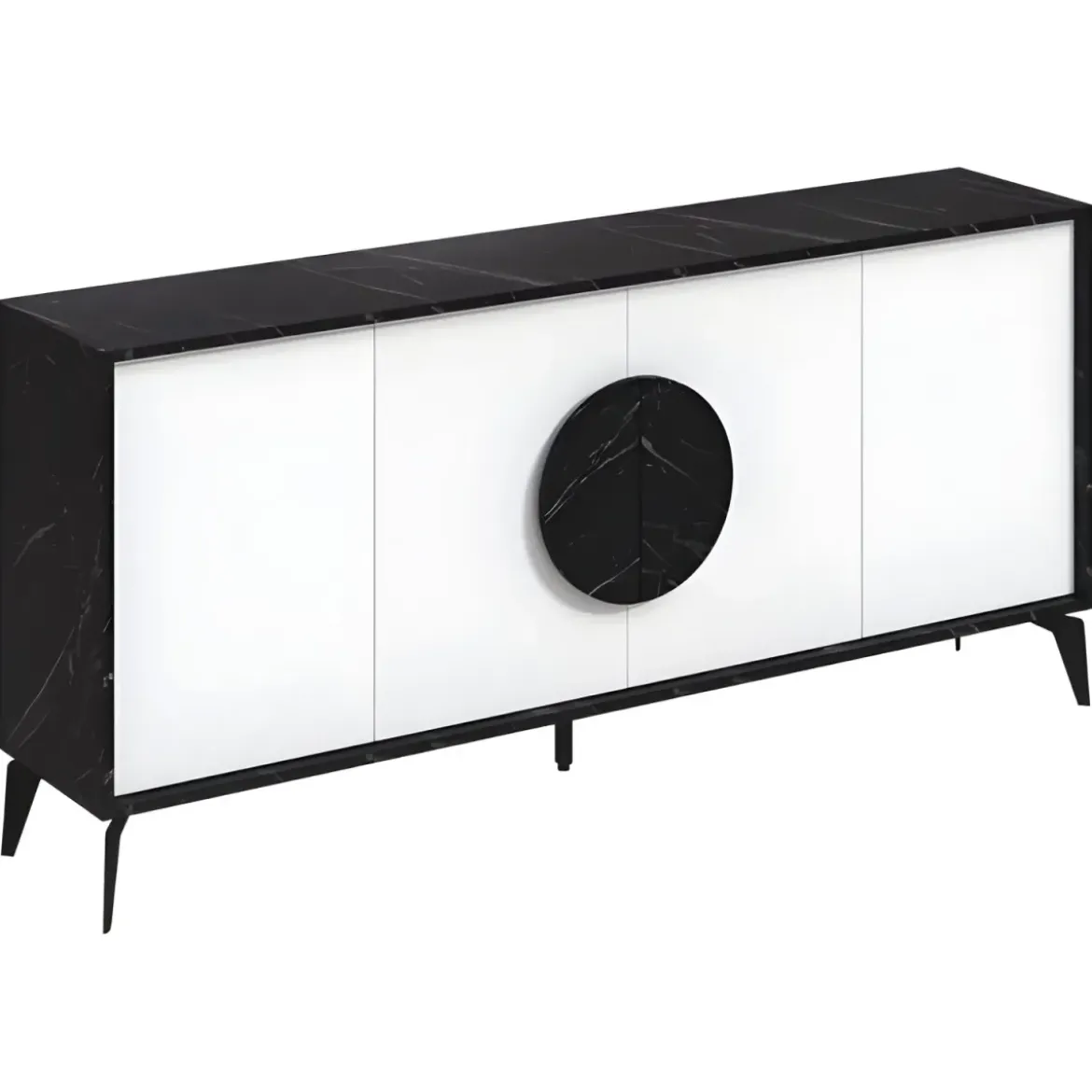 Madia Soggiorno Moderna 180 cm 4 Ante Bianco Nero Effetto Marmo Moderno