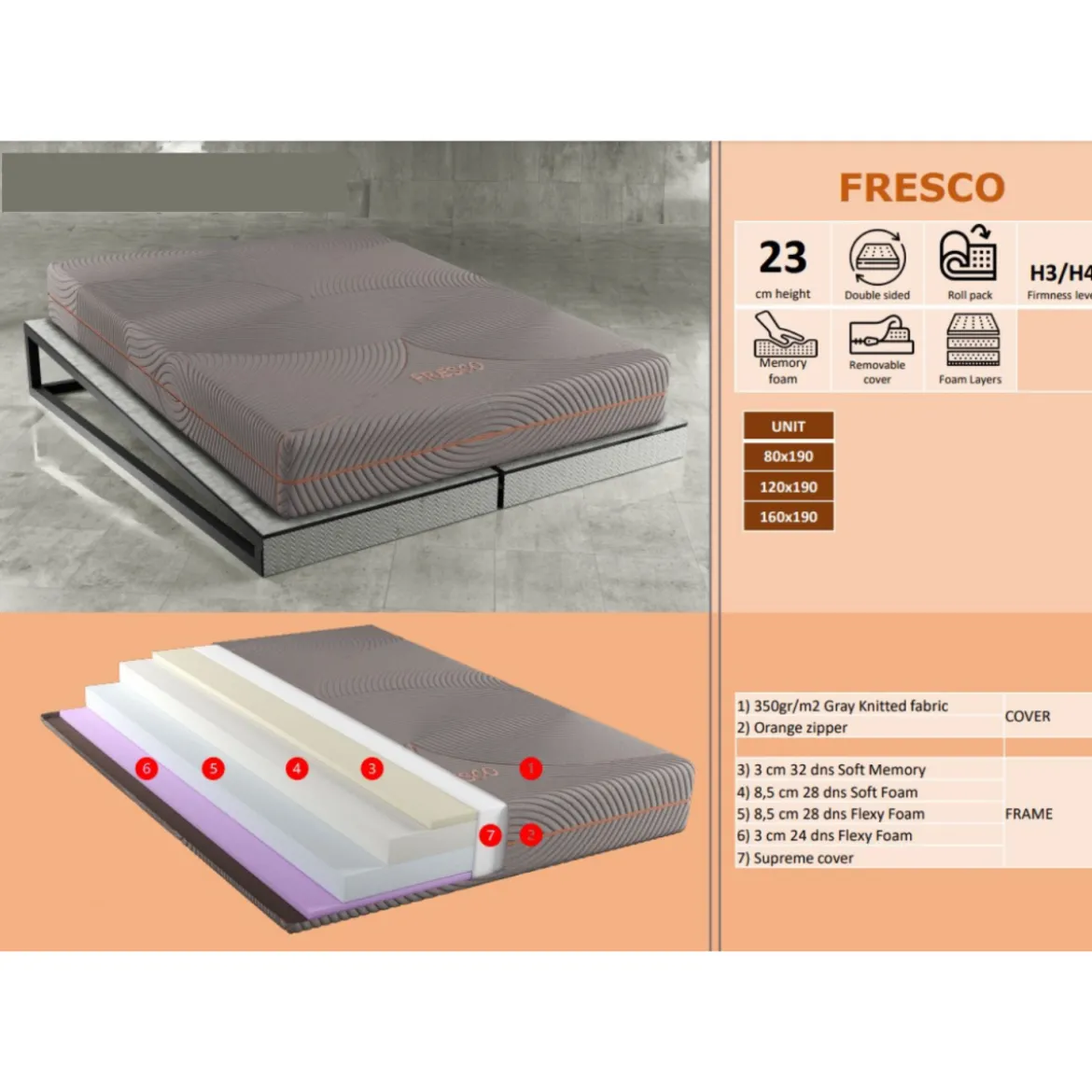 Materasso Memory Foam 120 x 190 cm con fodera