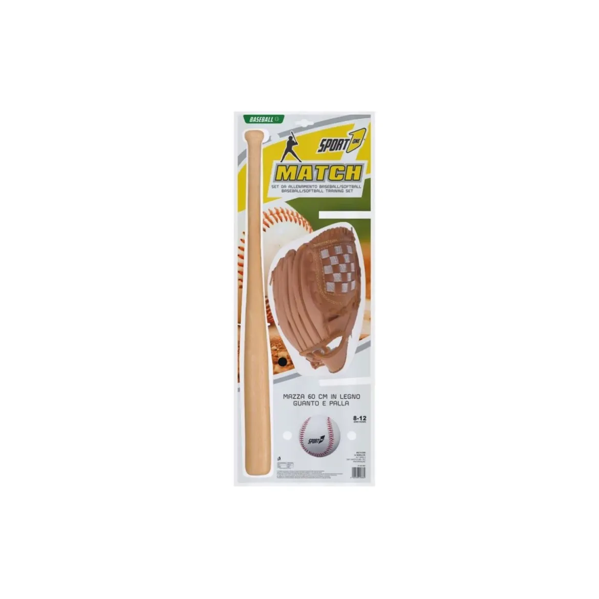 Mazza in Legno Guanto Palla da Baseball Guantone Ecopelle Pallina Softball