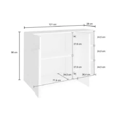 Mobile a 3 Ante Credenza Moderna per Soggiorno 120 cm Basso Bianco Lucido