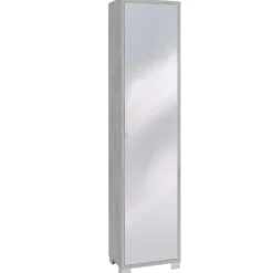 Mobile 1 Anta 190 Grigio Specchio Ingresso Scarpiera Armadio Colonna da Bagno