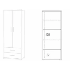 Mobile Armadio Alto 180 cm 2 Ante con Cassetti Bianco Nero in Legno