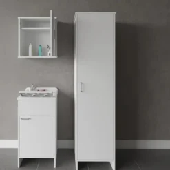Mobile Bagno a Colonna in PVC Bianco 46,5x49x182 cm Lavanderia