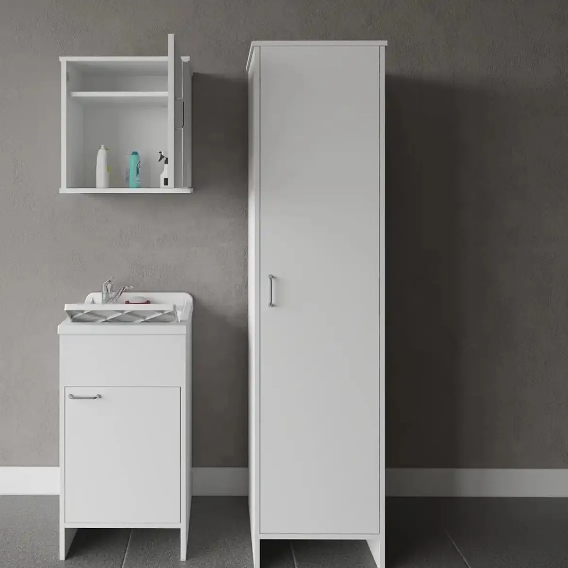 Mobile Bagno a Colonna in PVC Bianco 46,5x49x182 cm Lavanderia