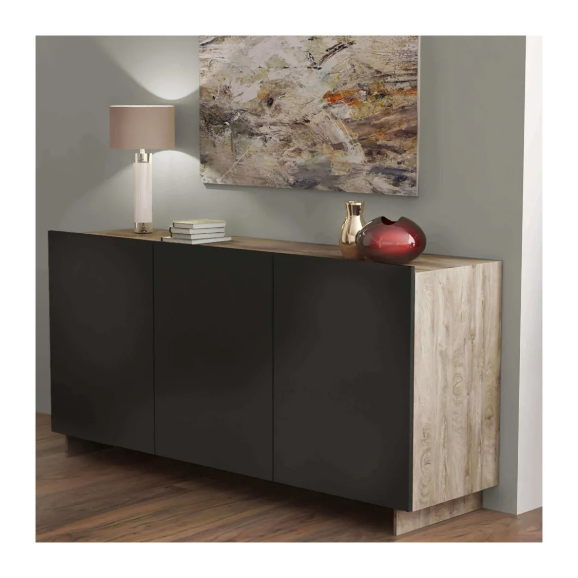 Mobile Basso 3 Ante in Legno Credenza Moderna da Soggiorno Ingresso