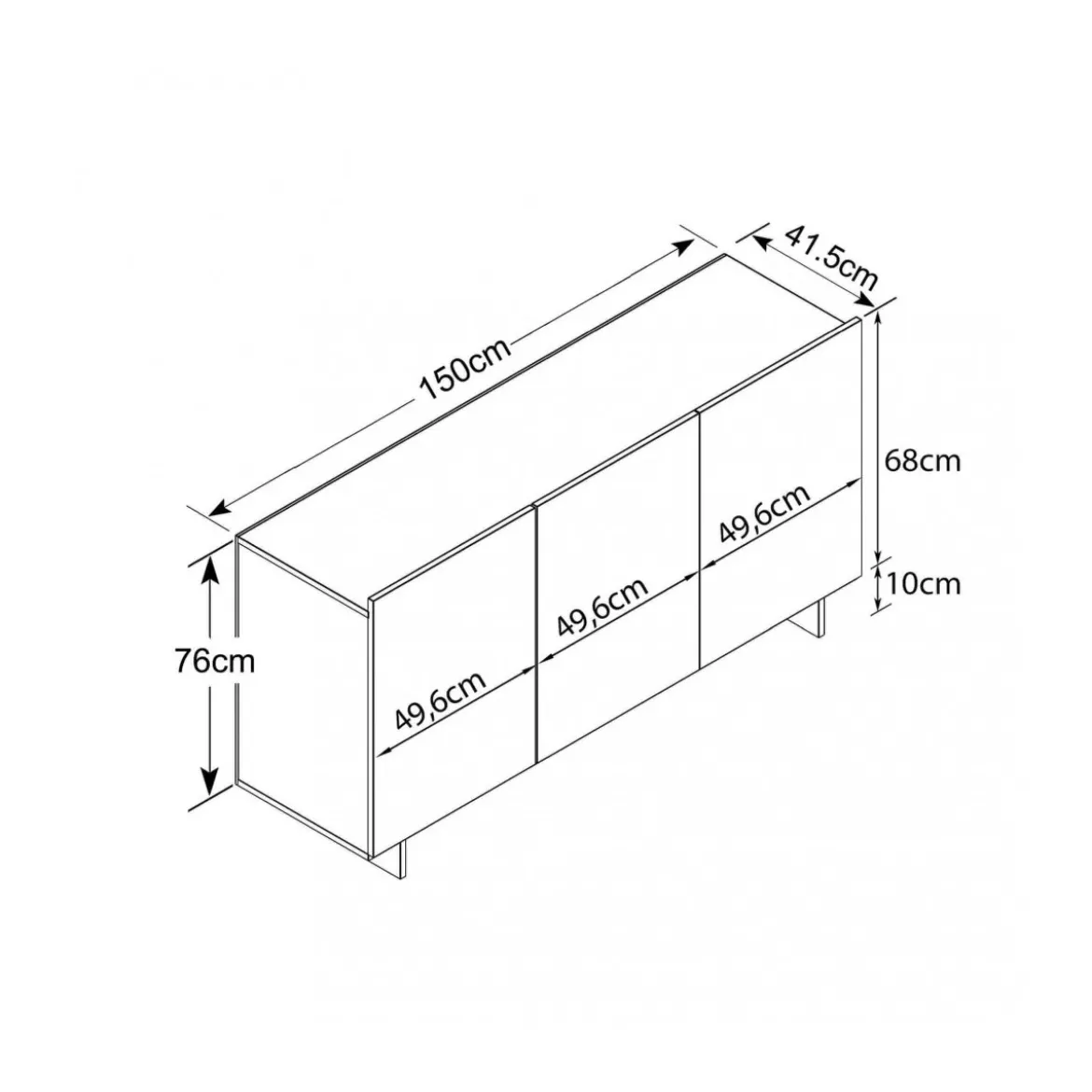 Mobile Basso 3 Ante in Legno Credenza Moderna da Soggiorno Ingresso