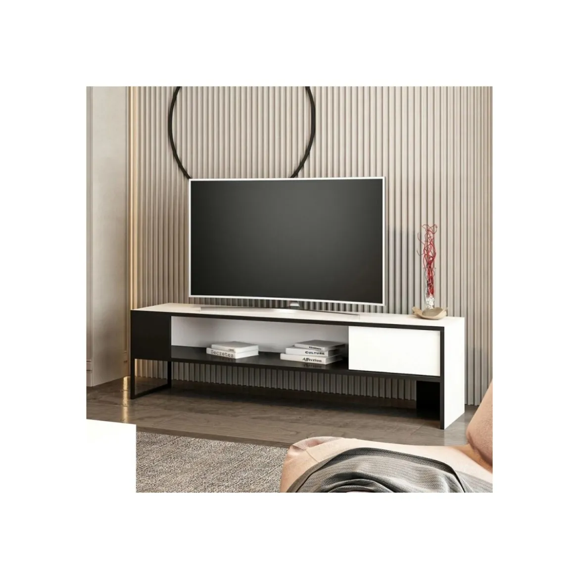 Mobile Basso Porta Tv Bianco e Nero Design Moderno 150x35x42 cm