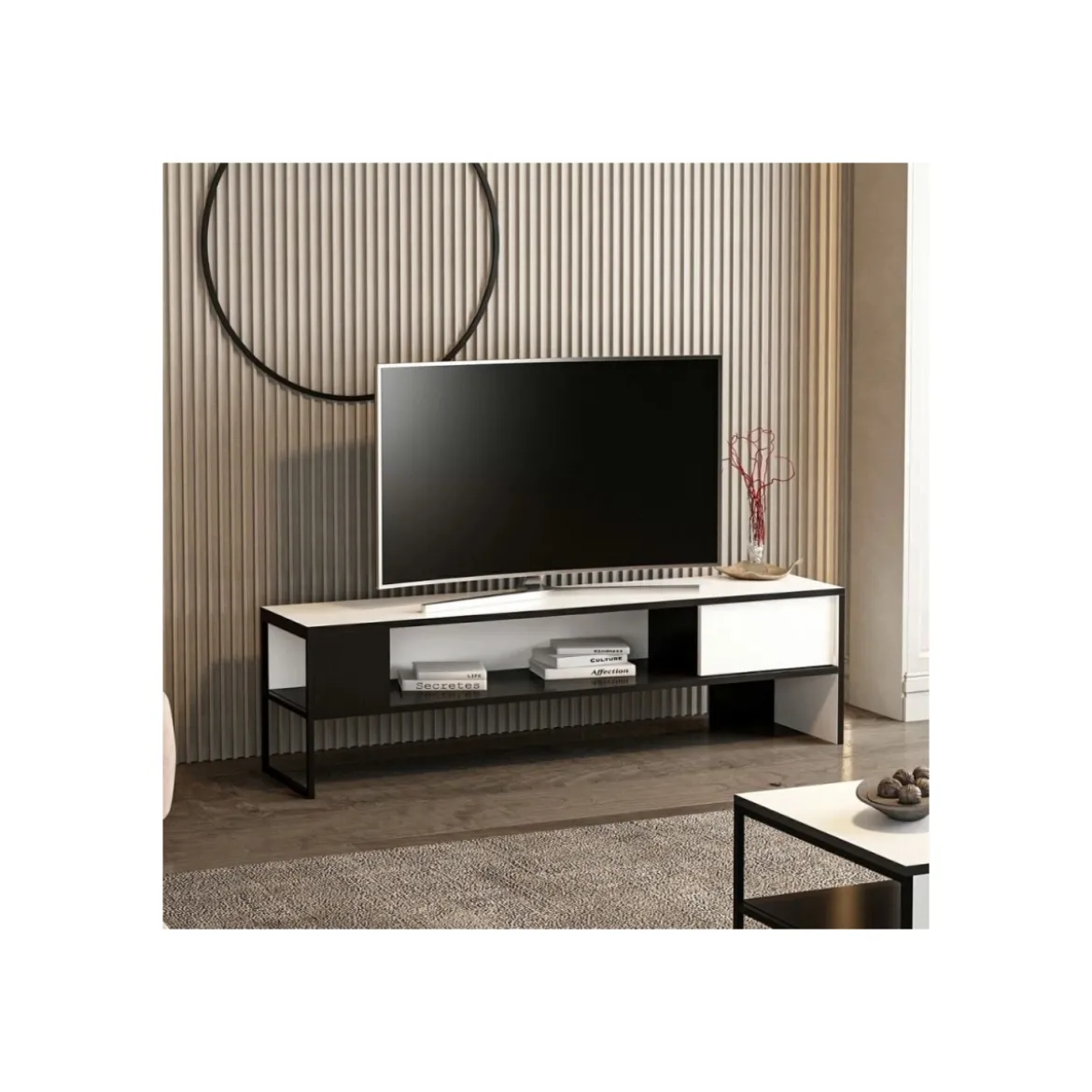 Mobile Basso Porta Tv Bianco e Nero Design Moderno 150x35x42 cm
