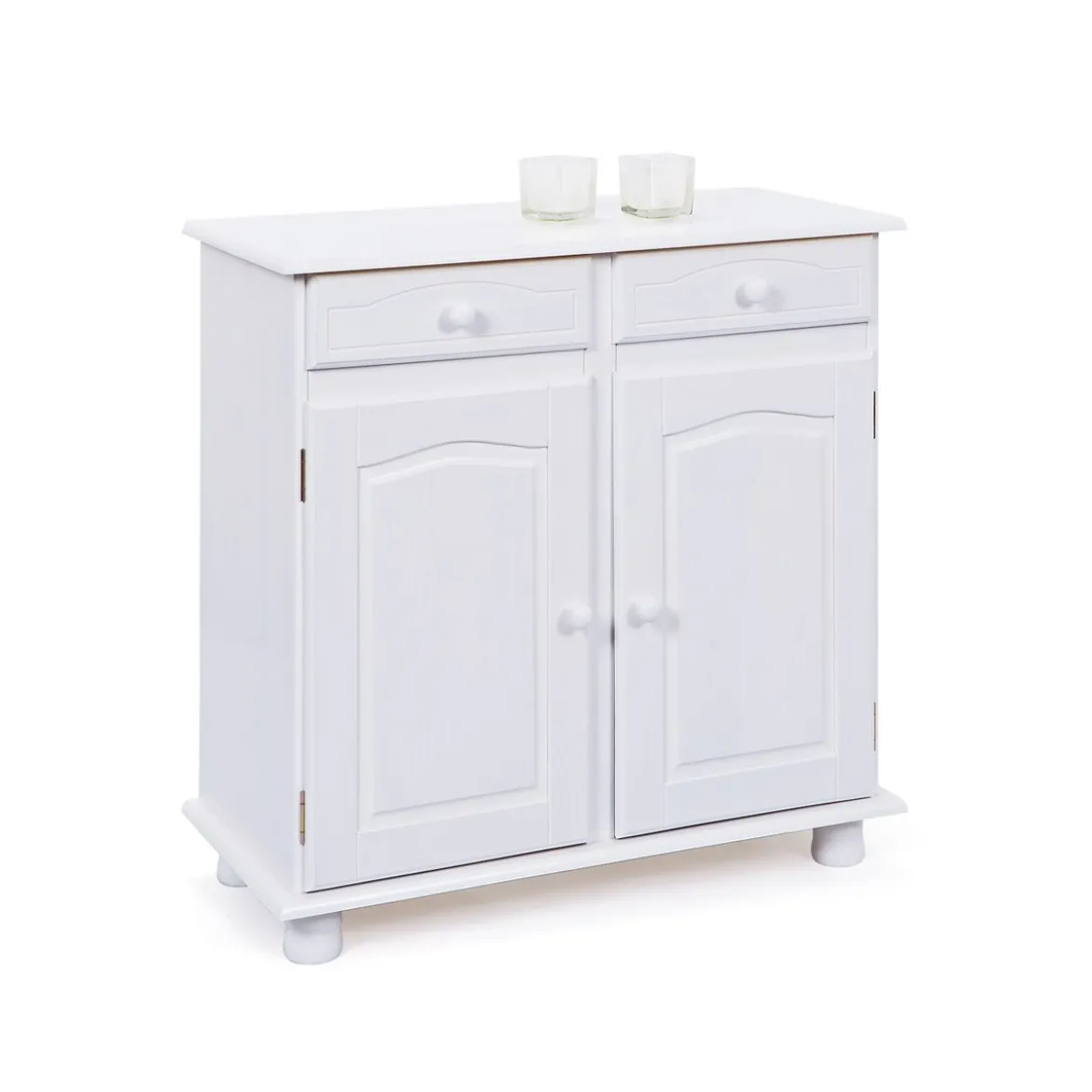 Mobile Bianco 2 Ante 2 Cassetti Credenza in Legno Pino Dispensa Soggiorno Cucina