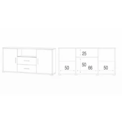 Mobile Bianco Nero 2 Ante con 2 Cassetti Credenza Contenitore in Legno Tv