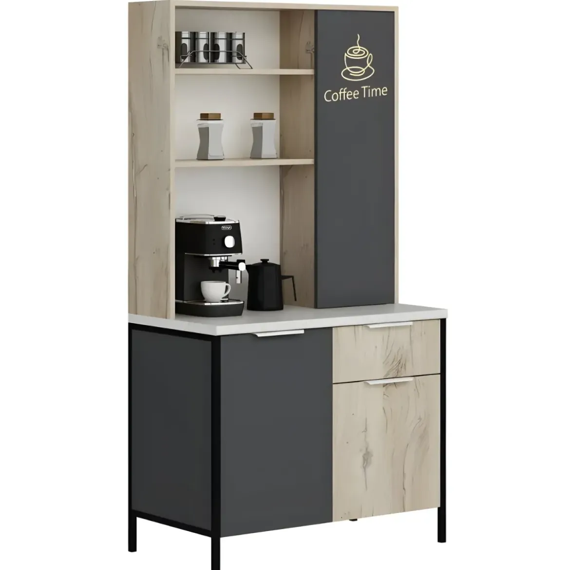 Mobile Caffè Multiuso Ripiani a Giorno Ante Cassetto Rovere Antracite
