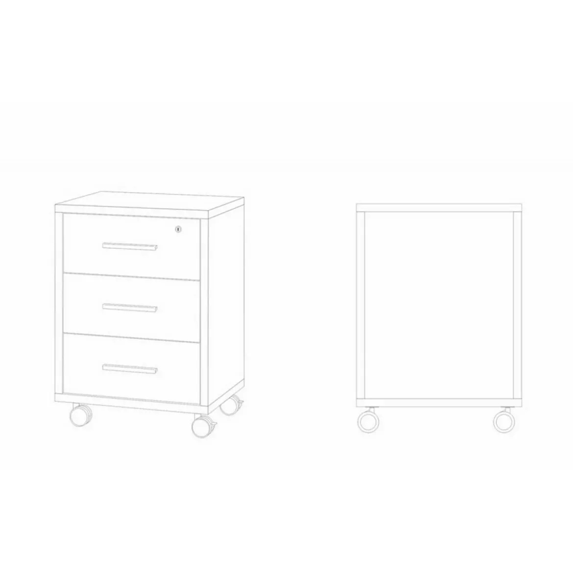 Mobile Cassettiera Ruote Noce Nero 3 Cassetti con Chiave Ufficio Legno