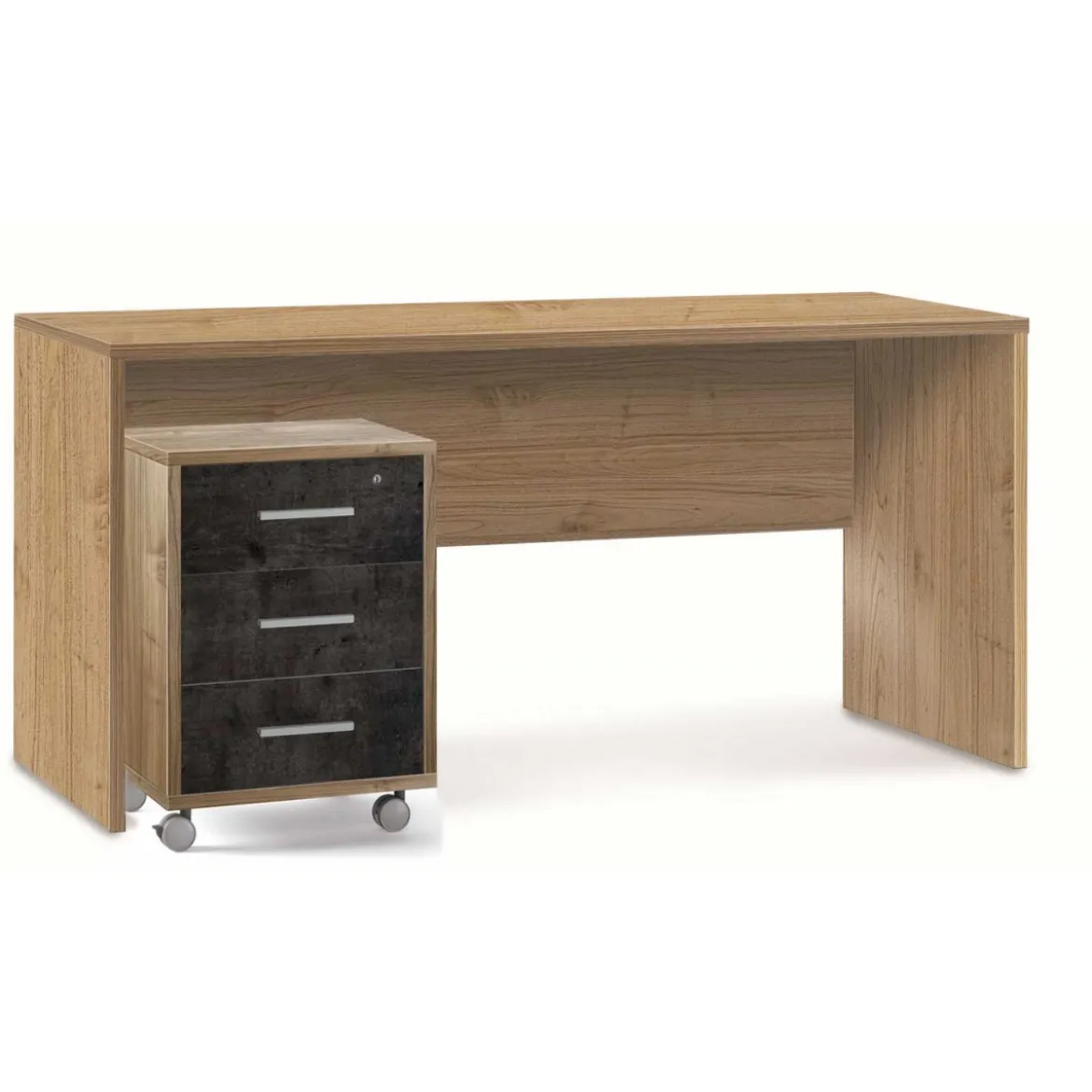Mobile Cassettiera Ruote Noce Nero 3 Cassetti con Chiave Ufficio Legno