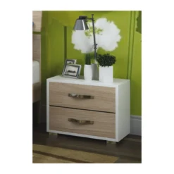 Mobile Comodino Bianco 2 Cassetti Design Camera da Letto Moderno Cameretta Bimbi