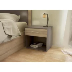 Mobile Comodino in Legno con Cassetto Grigio Olmo per Camera da Letto