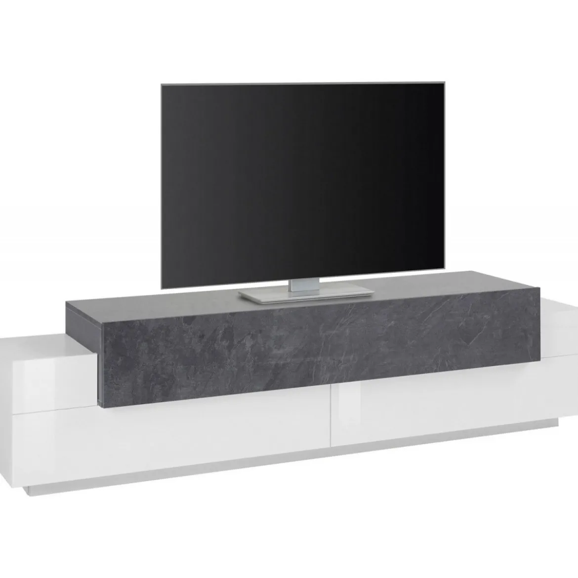 Mobile con Ante a Ribalta Bianco e Grigio Basso Porta TV Soggiorno Legno