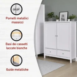 Mobile Contenitore Bianco 2 Ante 2 Cassetti Armadio Camera da Letto